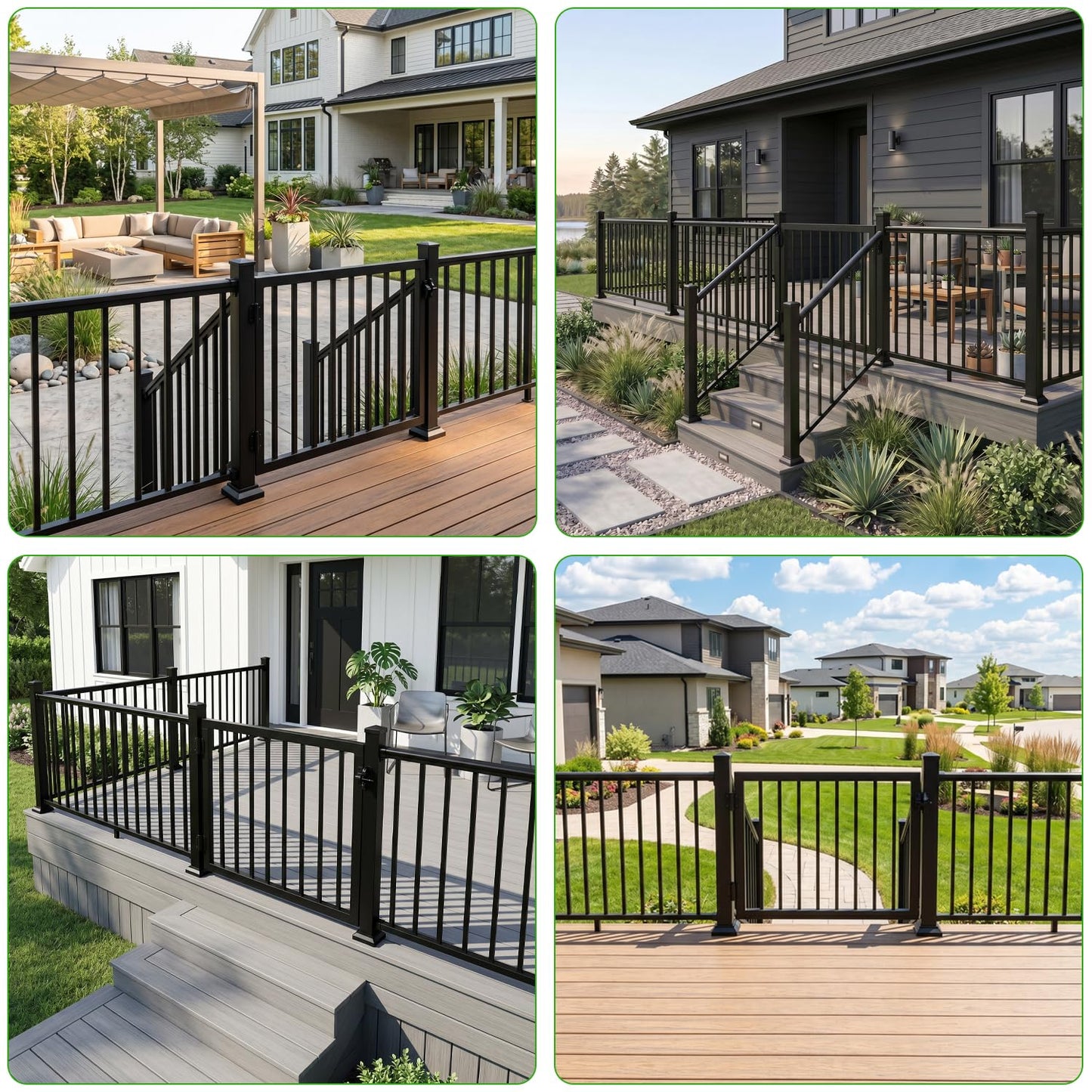 BH Railing 36" H x 40" W Heavy Duty Aluminum Picket Gate Kit – Modern Minimalist Design, AAMA 2604 Powder-Coated Textured Black, Rust & Corrosion Resistant, Maintenance-Free, Easy Installation