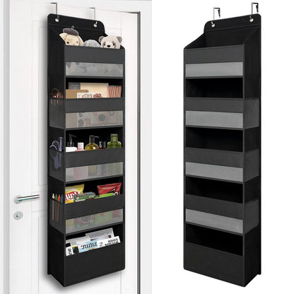 TYMENSH Over Door Organizer with 5 Large Pockets, Heavy Duty Hanging Organizer Storage, Closet Bathroom Nursery Bedroom Dorm, Toys Cosmetics Sundries and Baby Essentials, Black
