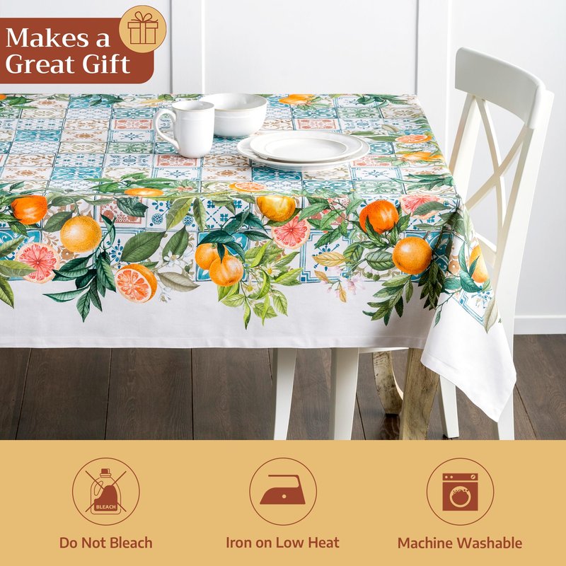 Maison d' Hermine Table Cloth Rectangle Table 100% Cotton 60 x 120 Inches Tablecloth Reusable Decorative for Dining Kitchen Room Farmhouse Home Gifts for Mothers Day Spring Summer - Agrume