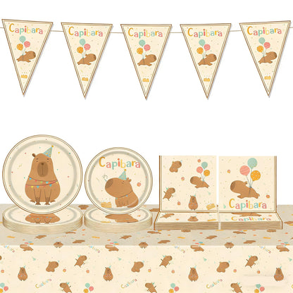 BACH AND BOOZY 42Pcs Capy Party Plates Supplies Cute Cartoon Capy Party Tableware Decorations Capybaras Paper Plates Napkins Decorations Party Favors