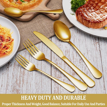 MUTNITT 60 Pcs Gold Silverware Set Service for 12, Premium Stainless Steel Flatware Set, Cutlery Utensil Set, Durable Home Kitchen Eating Tableware Set, Include Fork Knife Spoon Set, Dishwasher Safe