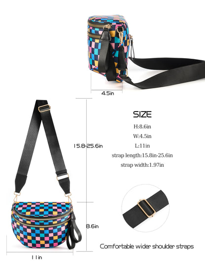 Spacious Checkered Nylon Crossbody Bag Bum Bag Checkered Handbags Wallets for Women