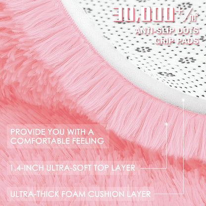 OLANLY Pink Round Rug - Soft & Fluffy Shaggy Carpet, 4 ft Circle Area Rug for Bedroom & Living Room