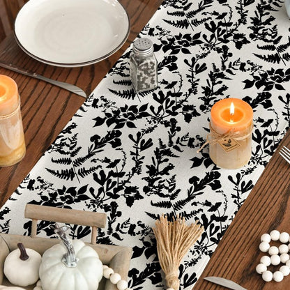 Artoid Mode Pumpkin Leaves Darkness Flower 210 GSM Fall Table Runner, Seasonal Autumn Kitchen Dining Table Decoration for Home Party Decor 13x90 Inch