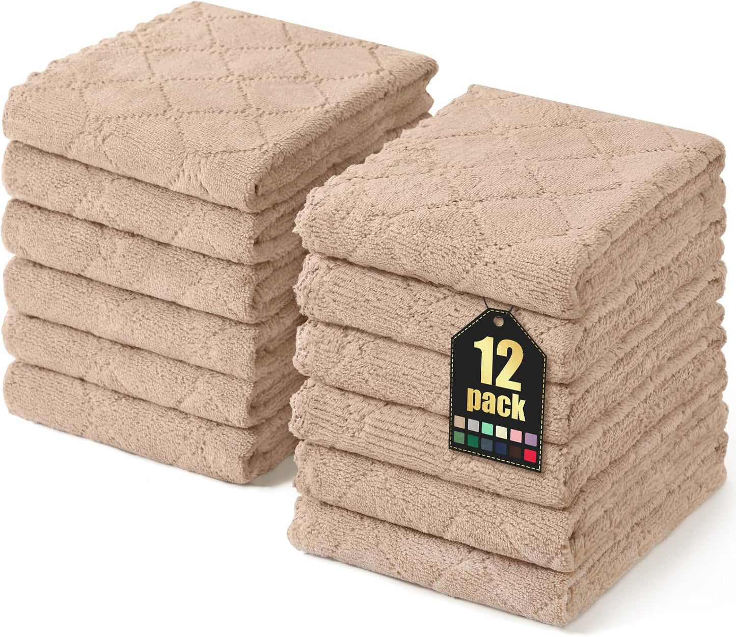 Homaxy 12 Pack Kitchen Dish Cloths (10 x 10 Inches, Grey), Super Soft and Absorbent Coral Velvet Dish Towels, Nonstick Oil Fast Drying Microfiber Cleaning Cloth, No Lint Household Dishcloths