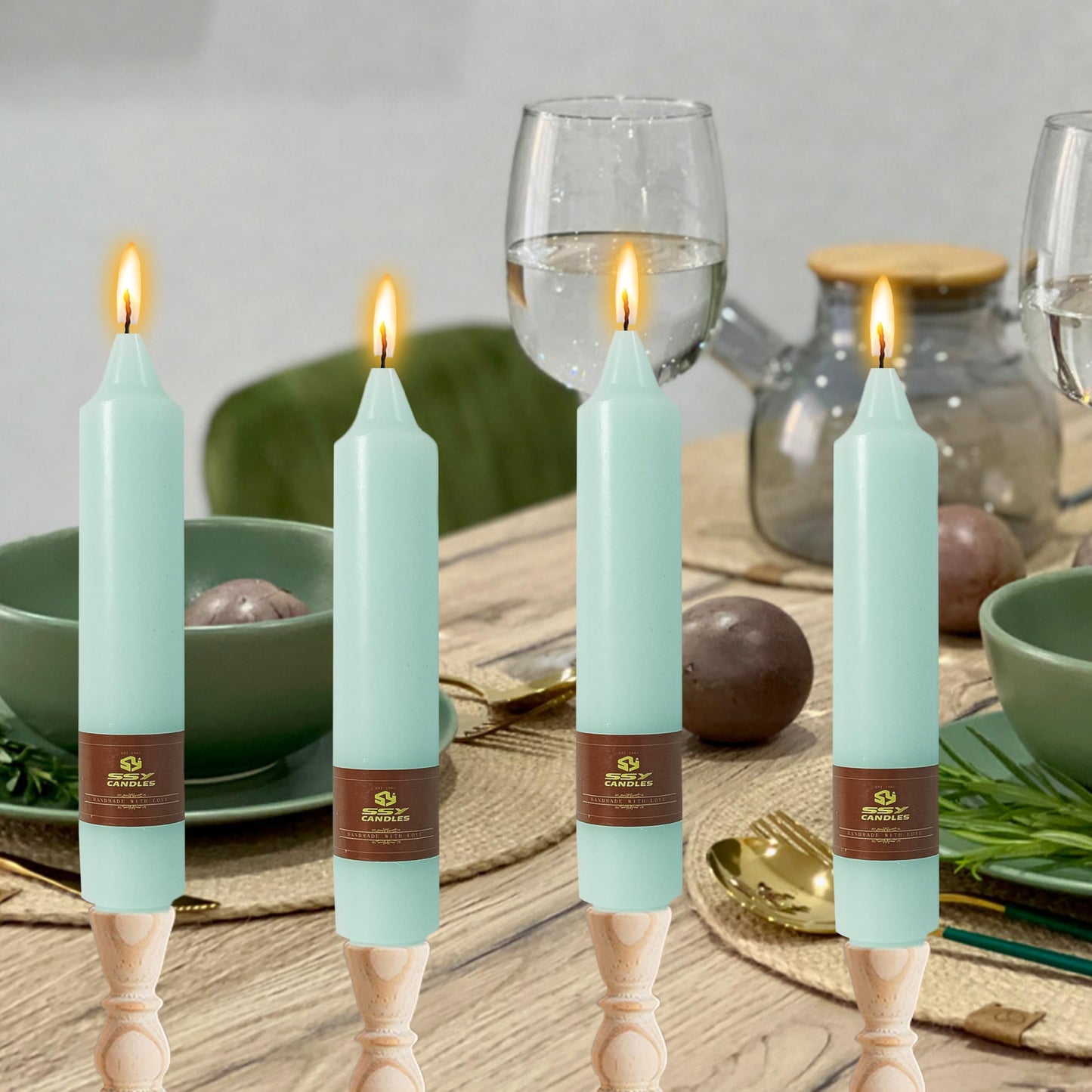 Mint Green Short Taper Candle 7 Inch Candlesticks Unscented Dripless Tapered Candle Set for Home Decor Wedding Party Dinner Candles