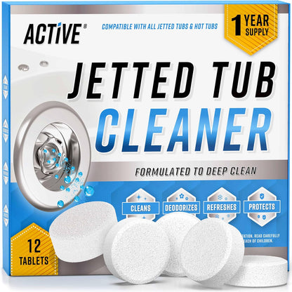 **Jetted Tub Cleaner | 12 Active Cleaning Tablets for Whirlpool & Spa Baths - Septic Safe & Effective**
