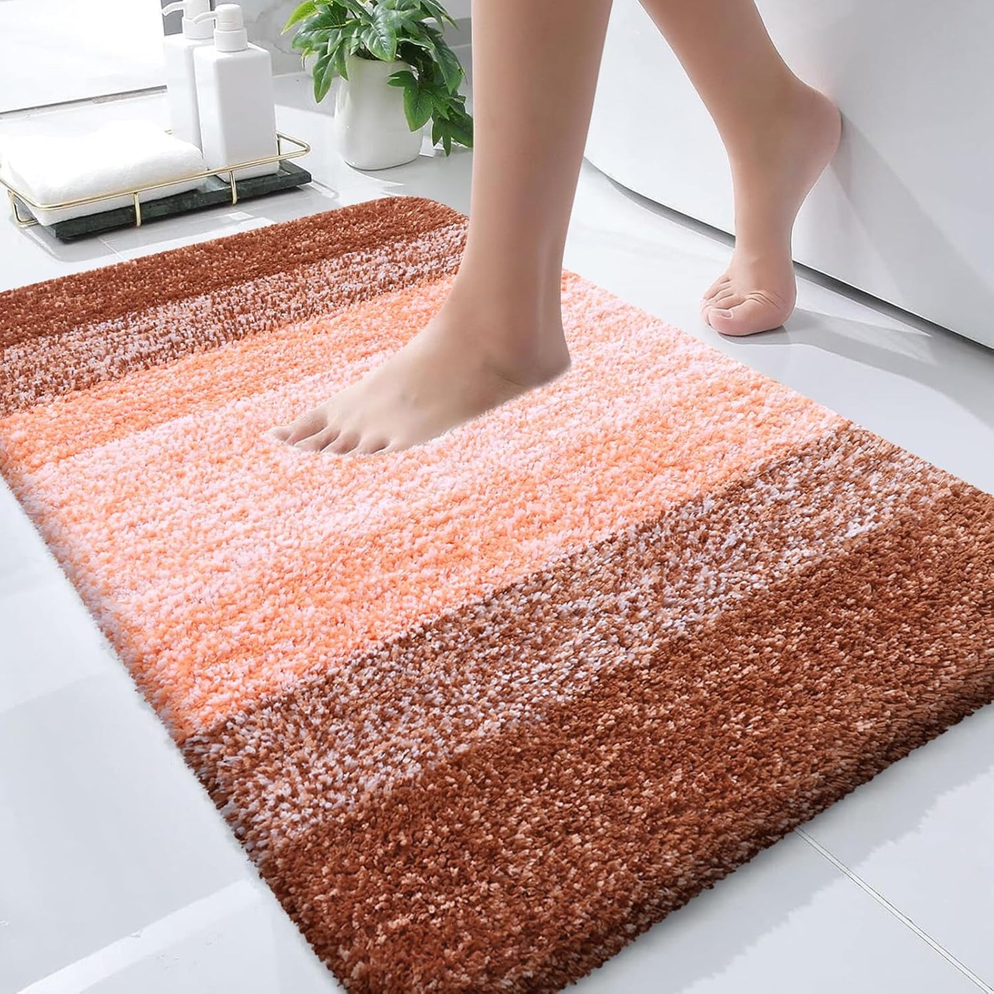 OLANLY Large Bathroom Rug Mat - Extra Soft Microfiber, Quick Dry & Machine Washable | 45x27, Orange