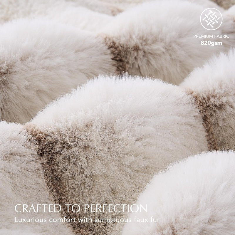 EverGrace Soft Luxury Faux Rabbit Fur Throw Blanket for Couch, Cozy Fluffy Channel Throw Blanket for Bed, Fuzzy Warm Thick Mink Blanket with Reversible Plush Velvet for Winter, Beige, 60"x80", 820GSM