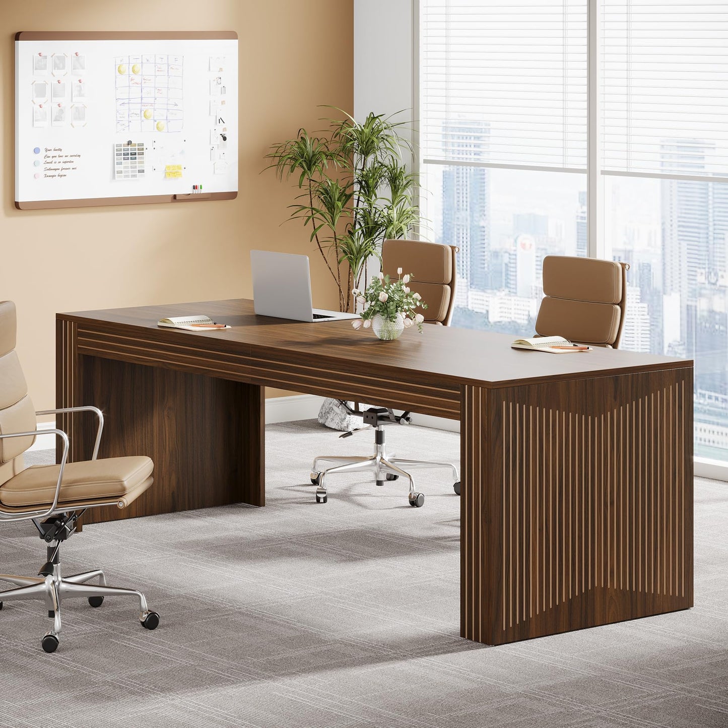 Tribesigns 79-Inch Extra Long Desk, Two Person Double Desk for Home Office, Wooden Long Computer Desk Writing Table for Office, Dark Brown