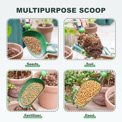 Owlett Garden Scoop, 13" Soil Scoop with Ergonomic Rubber Handle, Carbon Steel Potting Shovel Big Volume Gardening Spoon for Transplanting, Digging, Cultivation, Composting, Planting