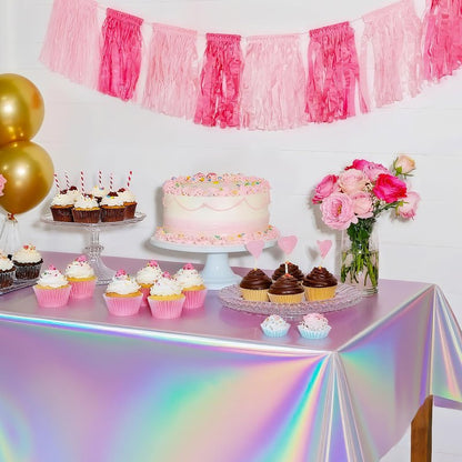 Childom 3 Pack Iridescent Tablecloth,54" x 108" Birthday Party Tablecloths Iridescence Plastic Disposable Table Covers Iridescent Party Decorations,Plastic Tablecloth for Buffet Table,Birthday Decors