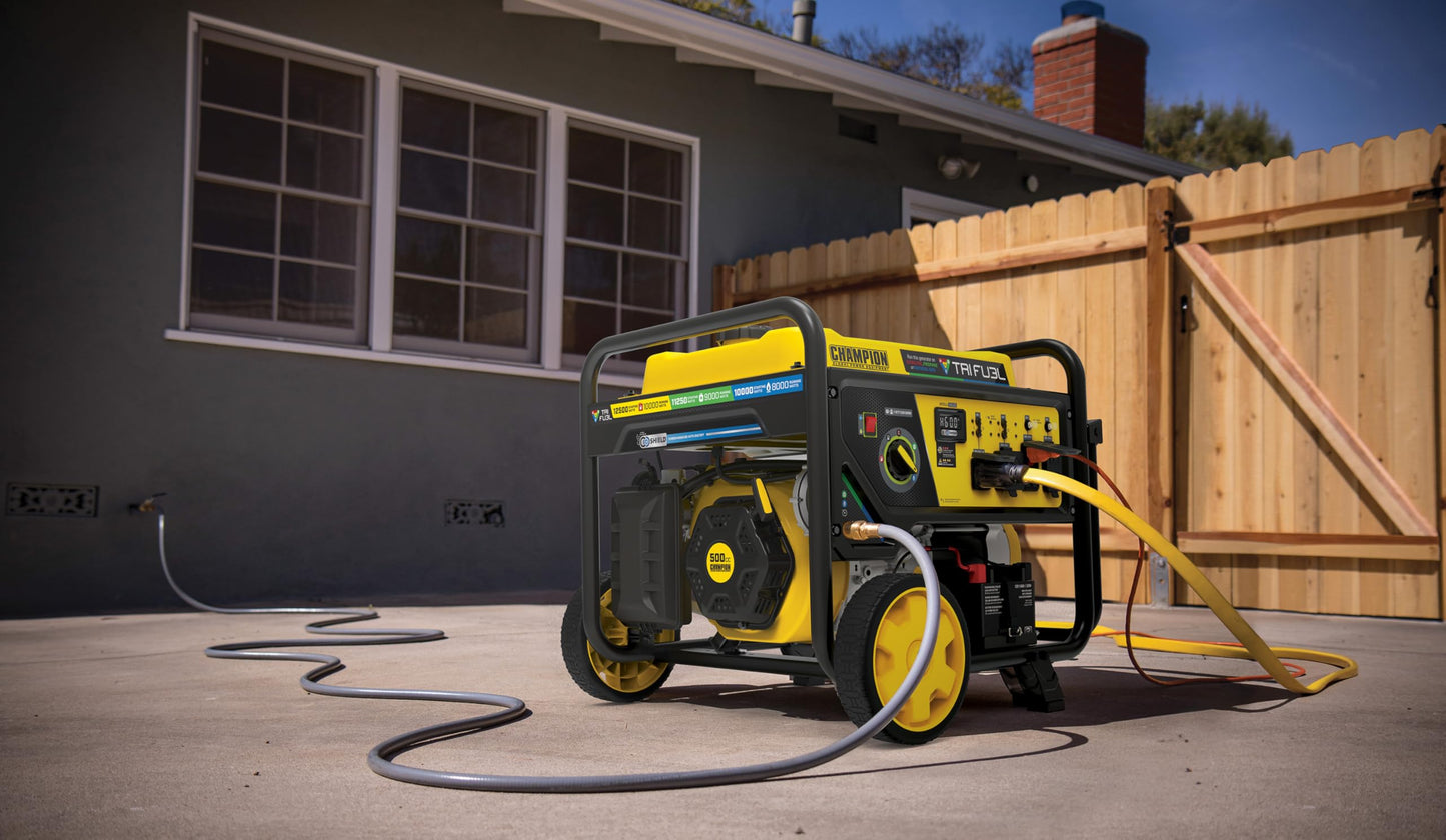 Champion Power Equipment 12,500-Watt Electric Start Tri Fuel Home Backup Portable Generator with Free 3-Year Warranty