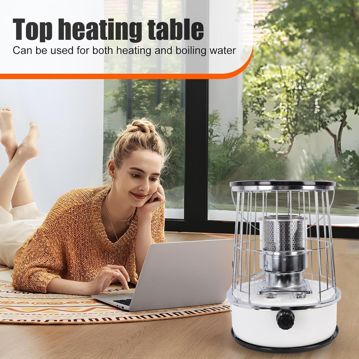 Portable 10000BTU Kerosene Heater with Anti-Tip Safety, 6L Tank 30H Burn Time for Indoor Outdoor Heating Cooking, 2600W Power