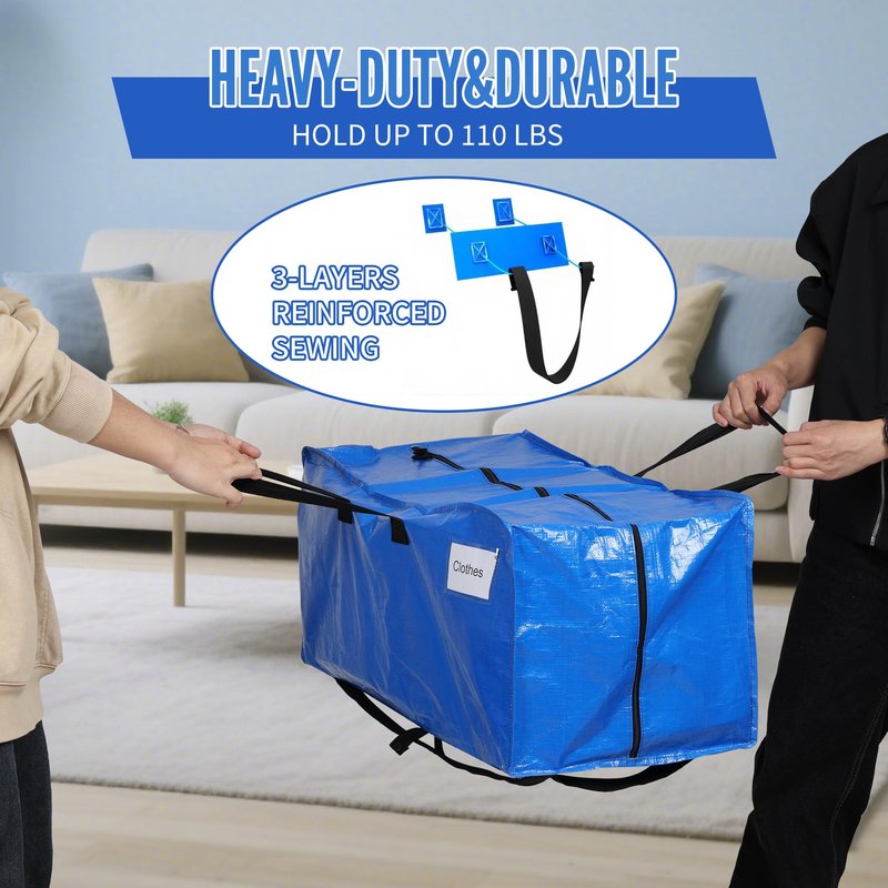 BAGAIL Heavy Duty Moving Bags with Strong Handle, Extra Large Moving Boxes, Storage Tote for Clothes, College Moving Supplies(Blue, Backpack, 2 Pack)