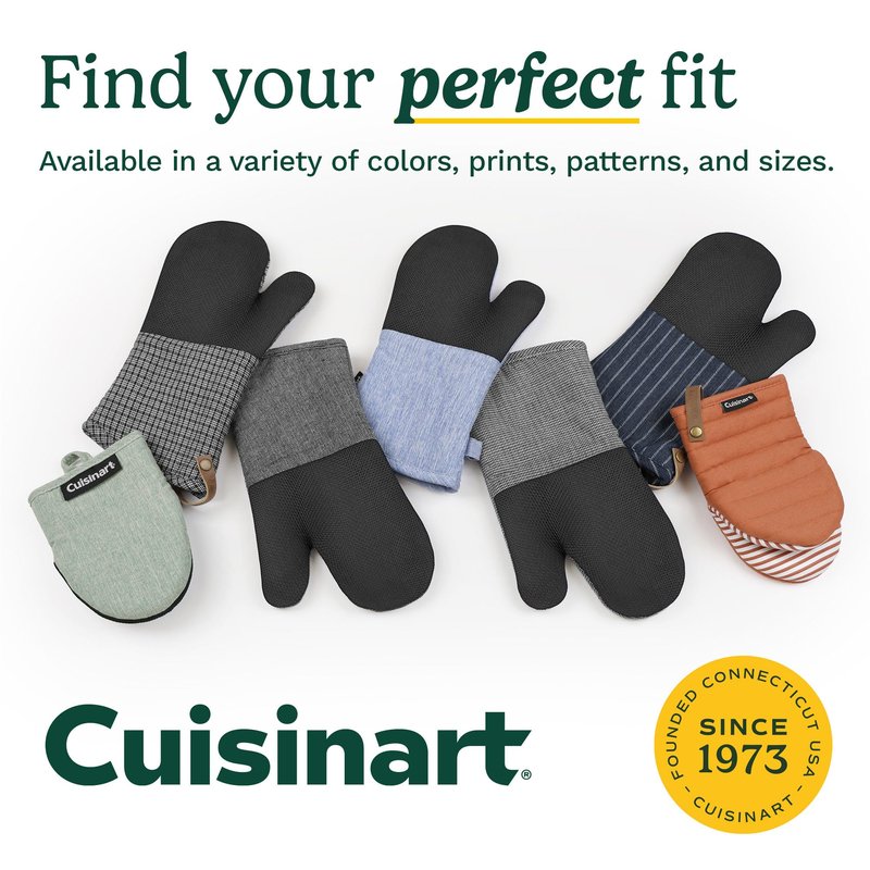 Cuisinart Mini Oven Mitts – 5.5” x 7” Heat-Resistant Kitchen Mitts for Oven with Non-Slip Neoprene Palm, Cotton Filling, and Fabric Loop – Durable Oven Mitt Set for Cooking & Baking (Chambray)