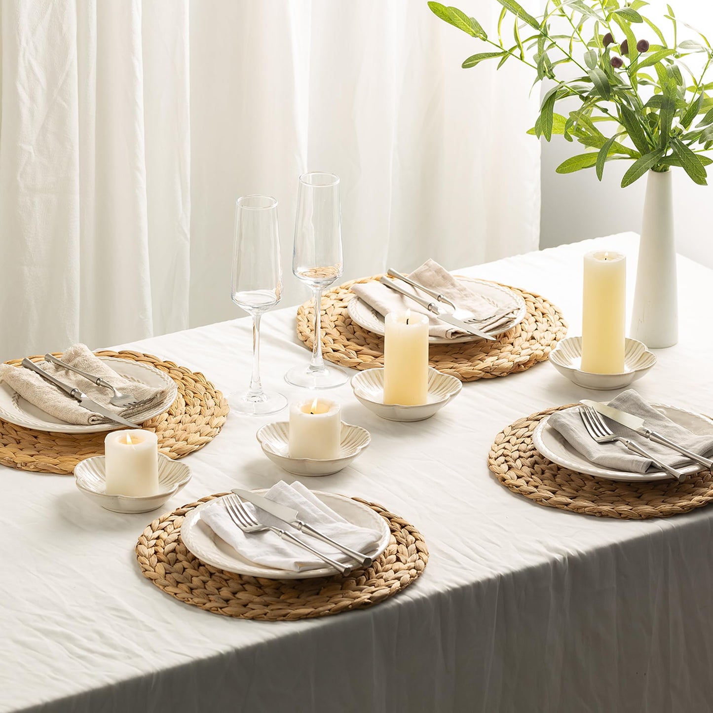 BEUNAIZER Ceramic Pillar Candle Holder Plates, Decorative Candlestick Holder, Tea Light Incense Santo Palo Holders, for Dinning, Party, Wedding, Birthday, Anniversary Decorations, 1pack (White)