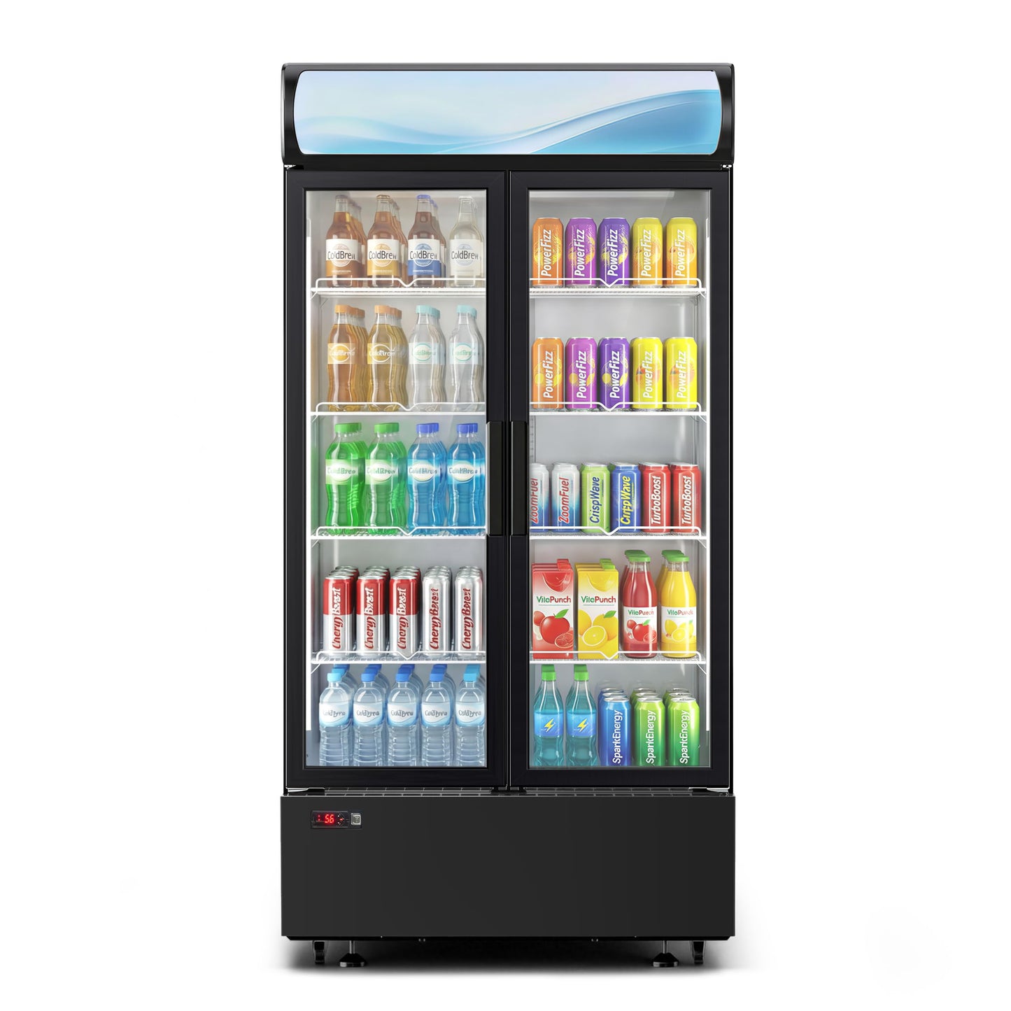 ICEVIVAL 20 cu.ft Beverage Fridge, Commercial Refrigerators with LED Light, 2 Glass Door Drink Merchandiser with 8 Adjustable Shelves, 32-50°F Digital Control ETL Certified Black