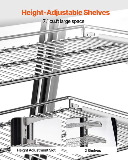 VEVOR Refrigerated Display Case, 7.1 Cu.Ft./190L Countertop Pastry Display Case, 2-Tier Commercial Cake Refrigerator with LED Lighting, TURBO Cooling, Frost-Free Air-Cooling, for Bakery, Dessert Shop