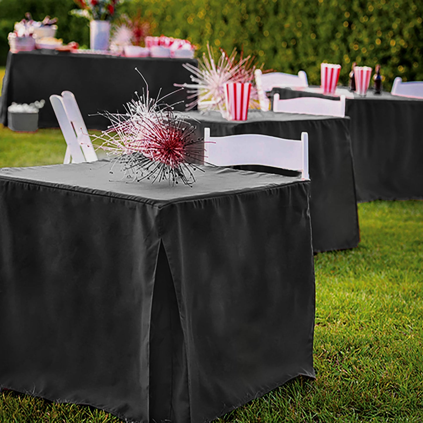 Tablevogue Machine Washable Polyester Solid Fitted Stain Resistant Table Cover Square Tablecloths for Events Wedding Special Occasions Table Cloth 34-inch, Black