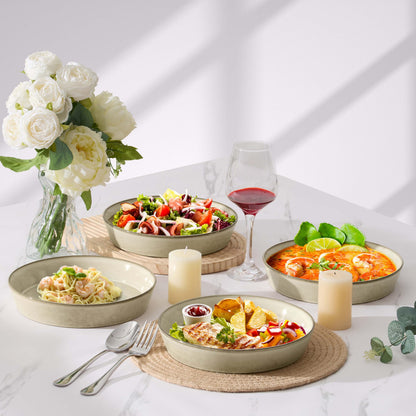 LIANYU 34oz Pasta Bowls Set of 4, 8.7’’ Wide Ceramic Bowl Plates, Shallow Stoneware Dinner Serving Plates Set for Salad, Soup, Cereal, Fruit, Dishwasher & Microwave Safe, Sandy Beige