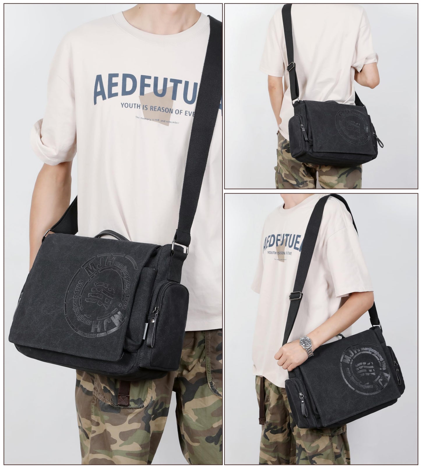 FSD.WG Satchel Messenger Bag for Men Canvas,Travel Shoulder bag 13.5" Laptop Bags