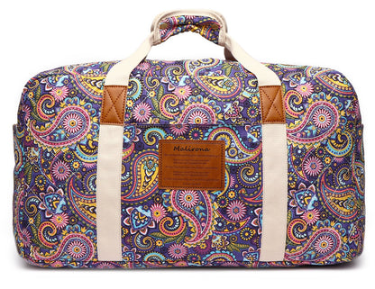 Malirona 22"Canvas Weekender Overnight Bags Travel Duffel Bag Carry On Bag for Women and Girls (Purple Flower)