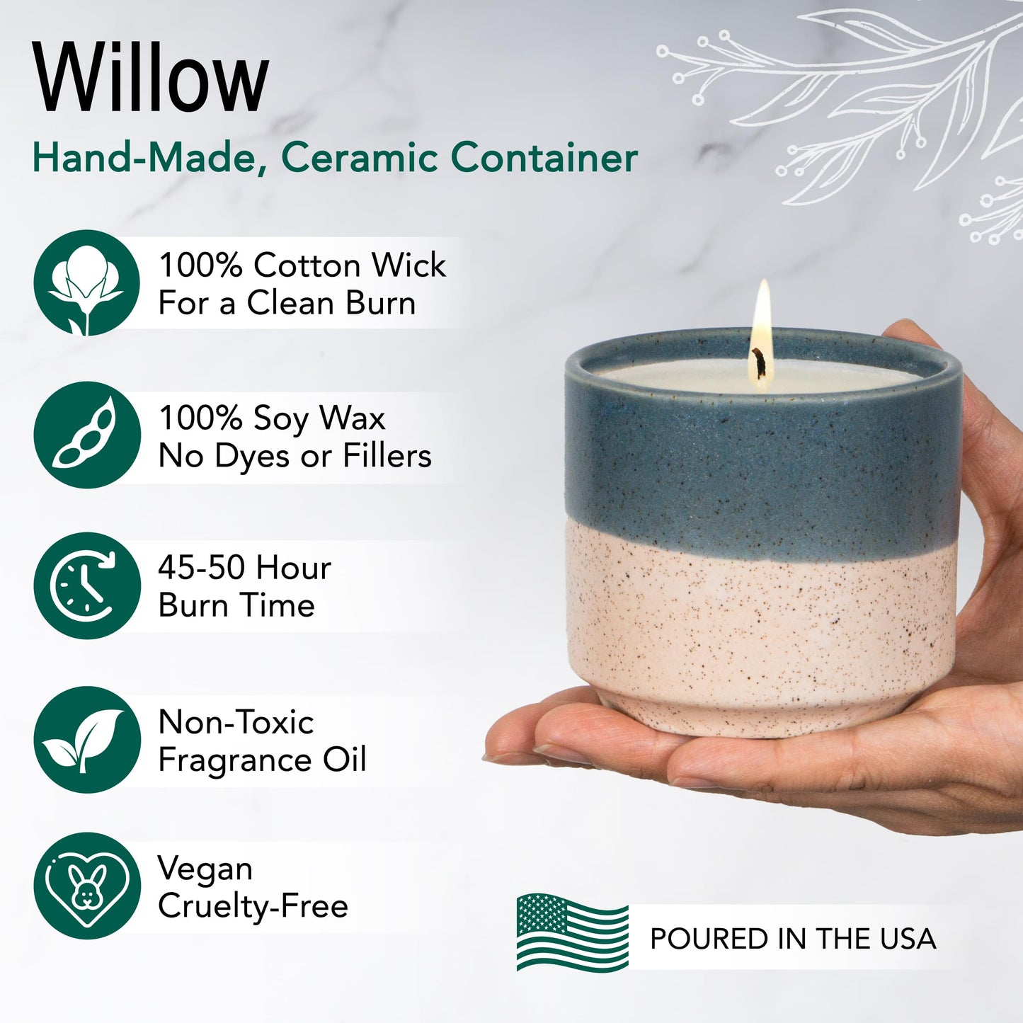 Hyggelight - The Growing Candle, Chai Scented, 8.5oz Ceramic Pot, Aromatherapy Candles for Home, 100% Soy, Willow