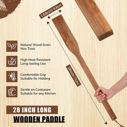 FillTouch 28 Inch Long Wooden Paddle for Cooking Flat Wooden Spatula Crawfish Paddle Stir Mixing Seafood Boil Pot Cooking Spatula for Camping Restaurants(Acacia Wood)