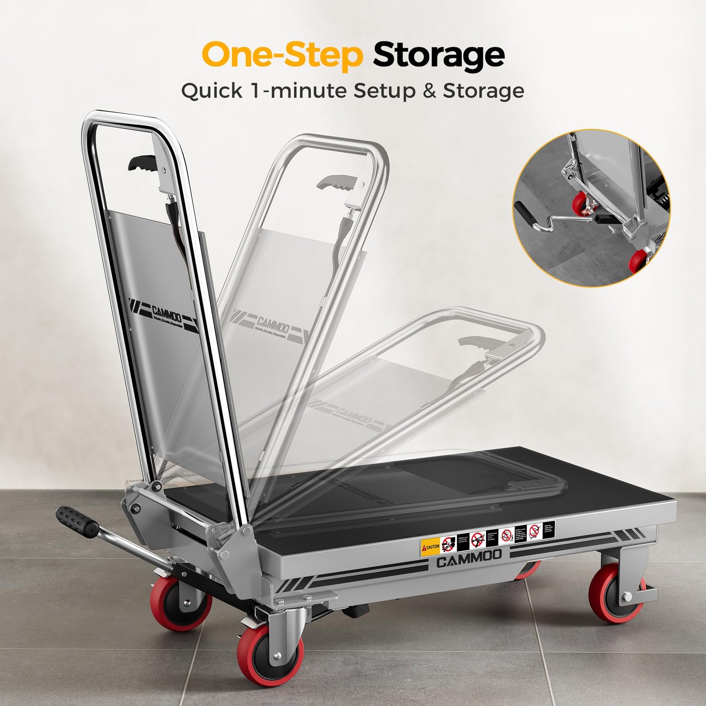 CAMMOO Hydraulic Lift Table Cart, 500lbs Capacity, 28.5" Lifting Height, Single Scissor Lift with Non-Slip Pad & Safety Guard Foldable Handle for Material Handling and Transportation, Gray