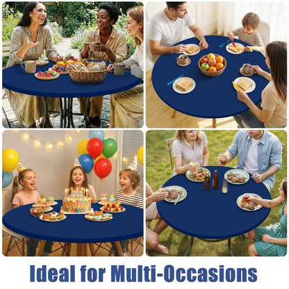 Moosfor Round Spandex Tablecloth 2 Pack, Elastic Fitted Waterproof Tablecloths for 36"-44" Tables, Stretch Washable Picnic Table Cover for Camping, Dining, Indoor and Outdoor, Navy