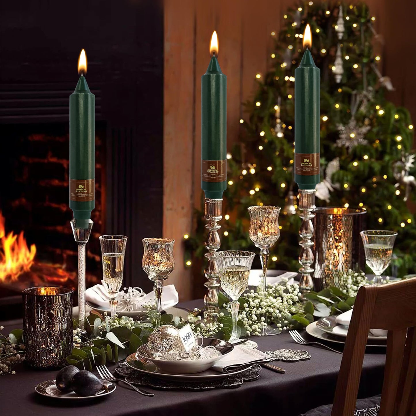 Unscented Candle Sticks 7 inch Hunter Green Taper Candles Set of 4 Smokeless Candle Slow Burning Candlesticks Perfect as Dinner Household Holiday & All Special Occasions