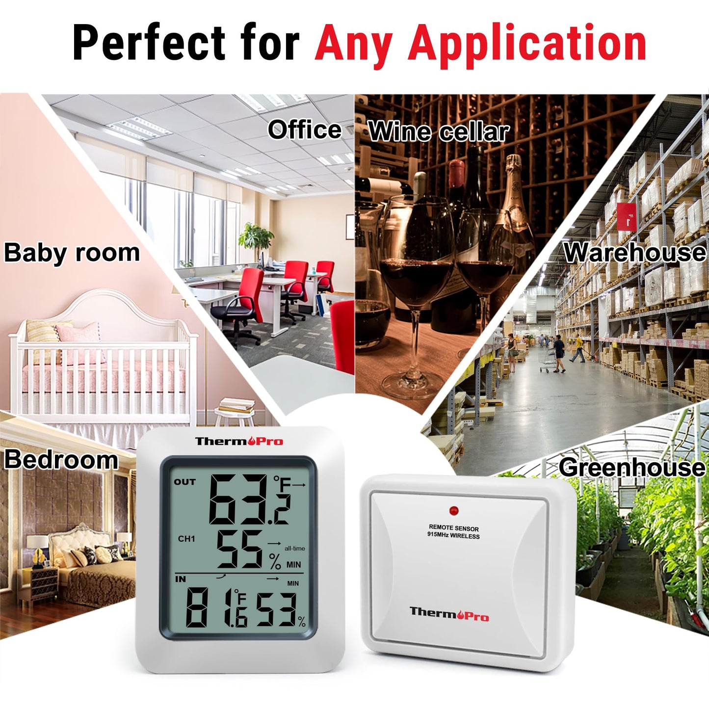 ThermoPro TP60 Digital Hygrometer Outdoor Thermometer Wireless Temperature and Humidity Gauge Monitor Room Thermometer with 500ft/150m Range Humidity Meter