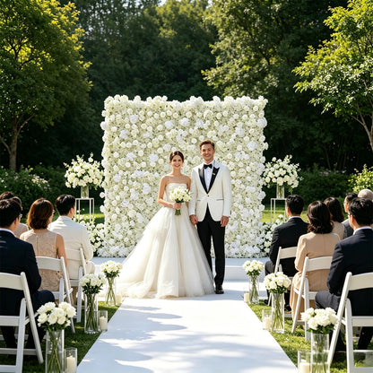5D Artificial White Realistic Rose wall Backdrop, 8×8ft,Artificial Flower wall Panel. Easy to Install and Store, Reusable. Perfect for Weddings, Birthday Parties, and Home Decoration. with Stand