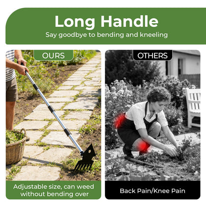 2-in-1 Weed Puller Tool,Dual-Head Garden Hoe Weeder Tool with Long Handle,Heavy Duty Manganese Steel Weeding Tool for Gardening,Uprooting Weed Remover for Yard Lawn Patio and Garden