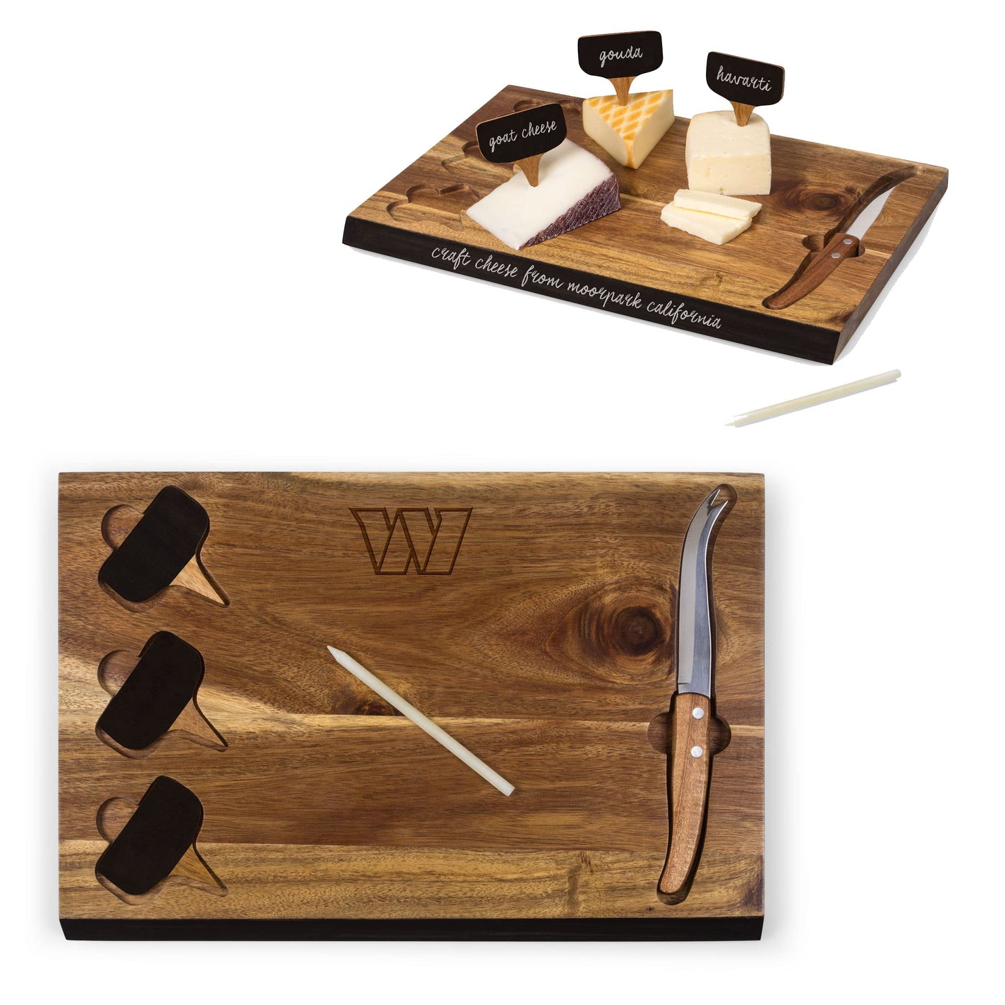PICNIC TIME NFL Washington Commanders Delio Cheese Board and Knife Set, Charcuterie Board Set, Acacia Wood Cutting Board with Cheese Knife and Markers, (Acacia Wood)