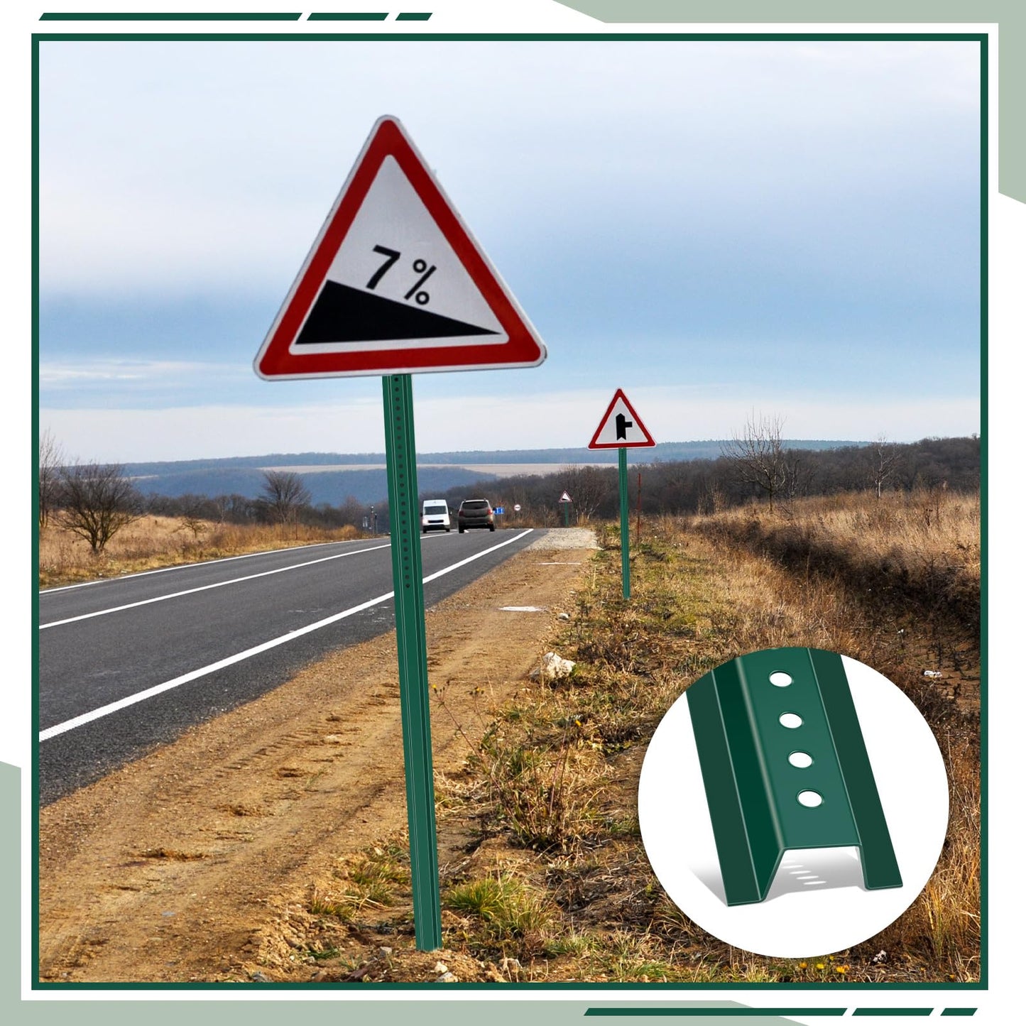 Gisafai 10 Pack 6ft Tall Green U Channel Sign Steel Post with Enamel Coating Heavy Duty Metal Sign Post with Pre Drilled Holes for Easy Mounting