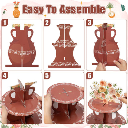 ANGOLIO De Barro Mexicanos Cupcake Stand Party Supplies - 3 Tier Mexican Flower Birthday Cupcake Tower Taco Dessert Holder Display Party Decorations for Wedding Baby Shower Birthday Fiesta (Brown)