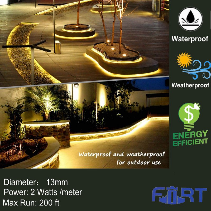 FORT LED Rope Lights Outdoor Waterproof Warm White led Strip Lights, 100 ft led Lights 720 Led Connectable and Flexible Tube Lights UL Plug -Idear for Trees,Pool,Wedding Deck Landscape, Gerden Decor