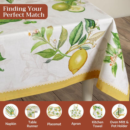 Maison d' Hermine Table Cloth Rectangle Table 100% Cotton 60 x 108 Inches Tablecloth Reusable Decorative for Dining Kitchen Room Farmhouse Home Gifts for Mothers Day Spring Summer - Limoncello