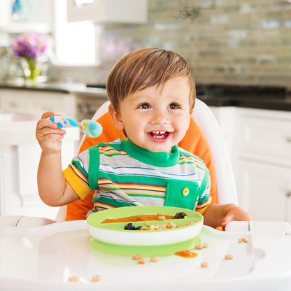 Munchkin Stay Put Suction Plates for Baby and Toddler, 3 Divided Sections , Blue/Green
