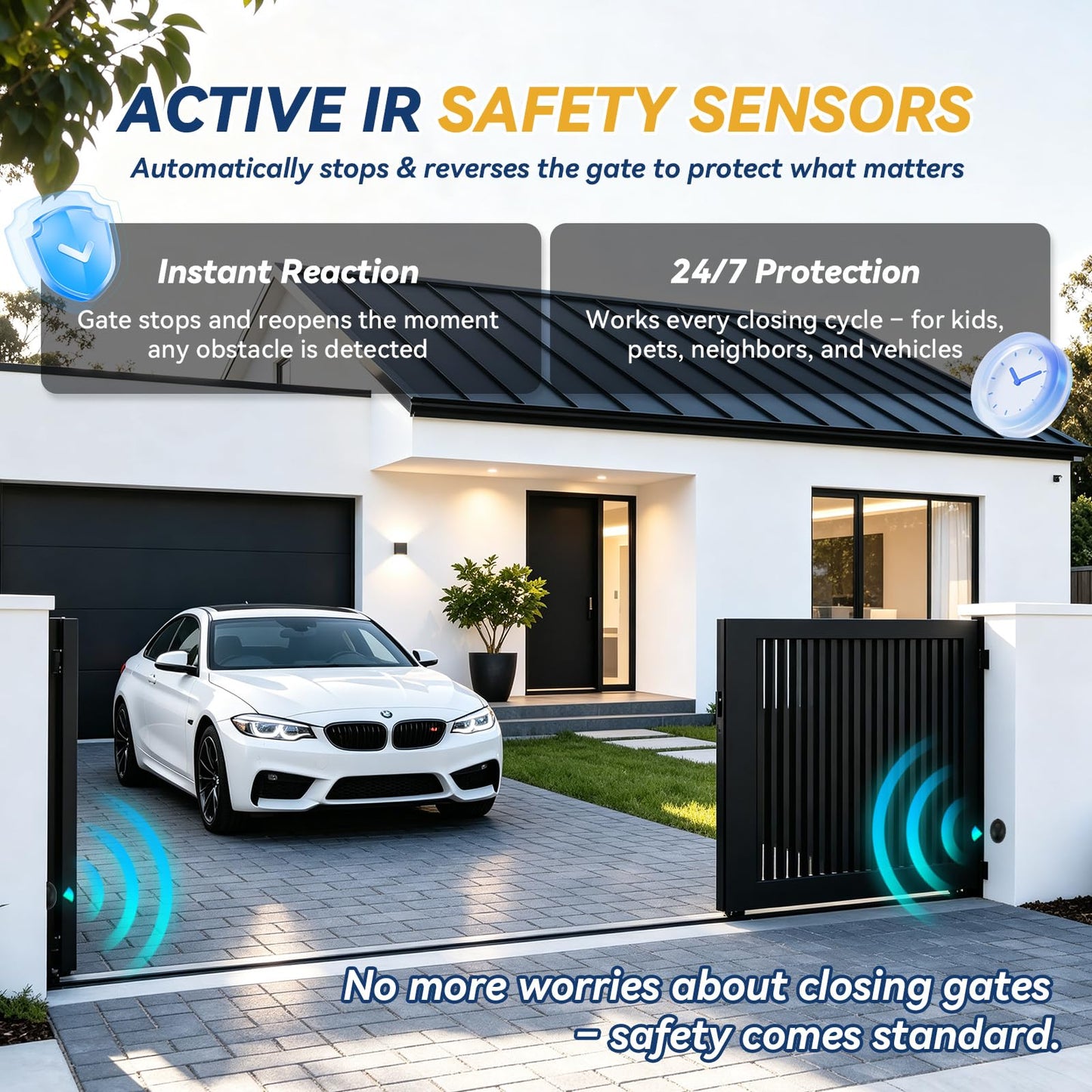1300lbs Solar Sliding Gate Opener Chain Drive with Built-in Backup Battery, WiFi Remote Control, IR Sensor, Keypad, Automatic Gate Motor, Off-Grid Operation with Solar Panel