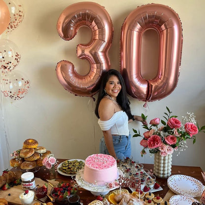 Rose Gold Number Balloon 40 Inch, 0 Number Balloons, 10 20 30 40 50 Numbers Balloon Birthday Decorations, Party Supplies for Women Men