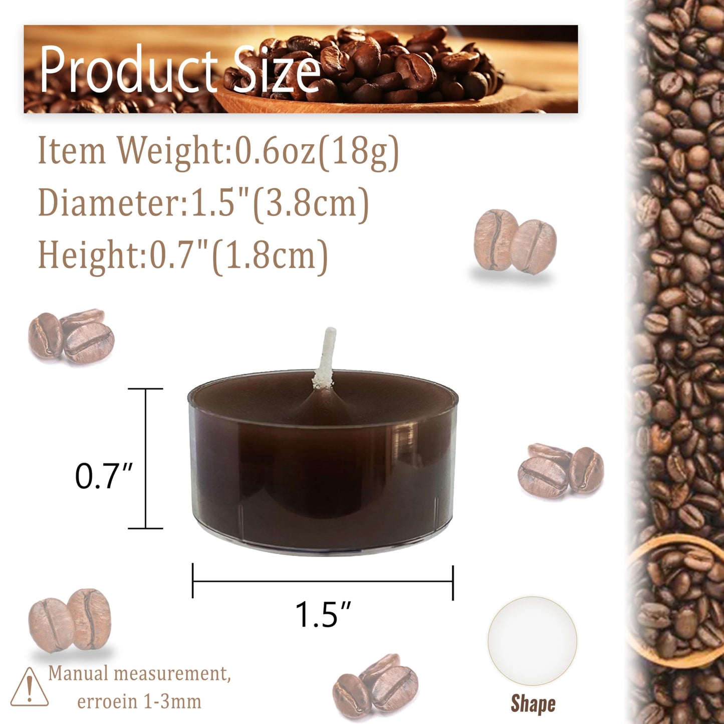 Brown Candles Tea Lights Smokeless Coffee Scent Tealight Candles Handmade Tealights Set of 24 Long Burning for Wedding Meditation Dinner Home Decor