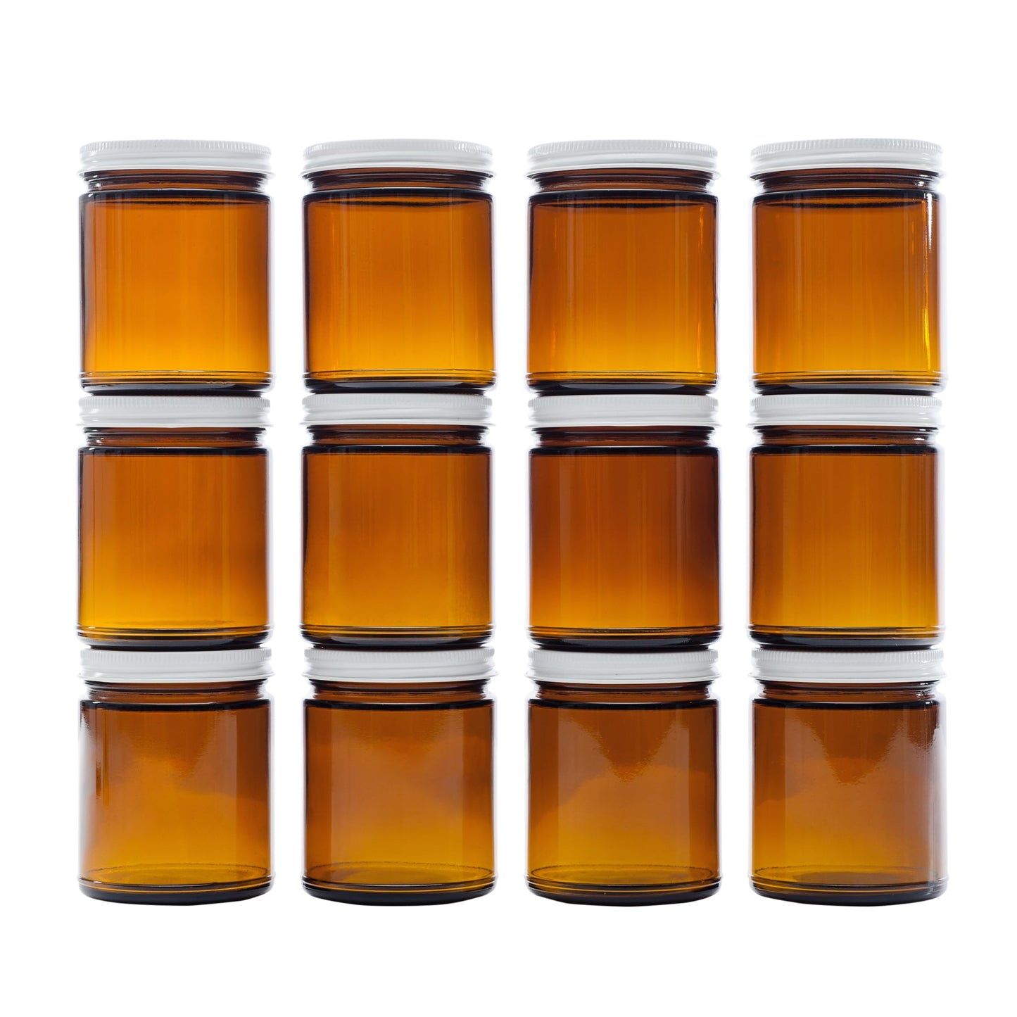 North Mountain Supply 9 Ounce Amber Glass Straight Sided Mason Canning Jars - with 70mm White Metal Lids - Case of 12