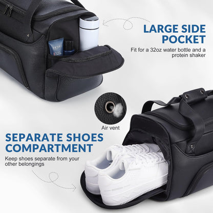 TIDING 21" Leather Travel Duffle Bag for Men Women, 40L Gym Sports Duffel Bag Waterproof Weekender Overnight Luggage Bag with Shoe Compartment