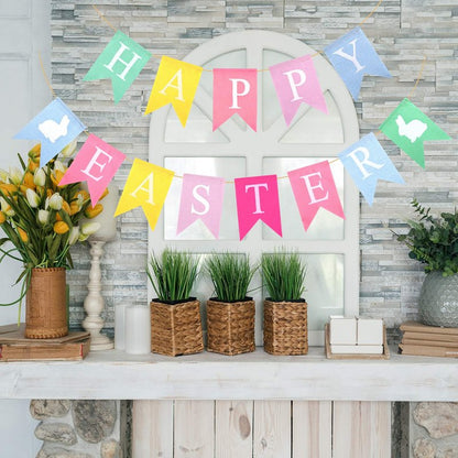 TUPARKA 2pcs Easter Banners, 'Happy Easter' Bunting Garland Decorations, Lightweight Hessian Banner, Pennant Shape, 2.5m Length, Ideal for Party, Indoor & Outdoor, Hand Wash Only