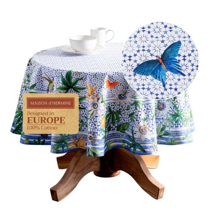 Maison d' Hermine Table Cloth Round Table 100% Cotton 63 Round Inches Tablecloth Reusable Decorative for Dining Kitchen Room Farmhouse Home Gifts for Mothers Day Spring Summer - Passiflora