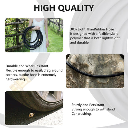 Garden Hose 5/8" x 100ft - Brass Rubber Heavy Duty Water Hose 600 PSI Burst Pressure, Durable Flexible Hose for Yard, Car Wash, Pets Black