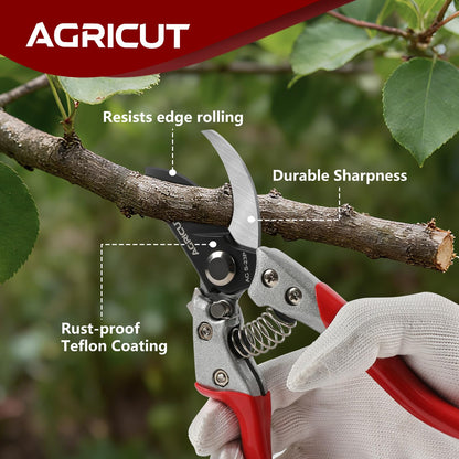 AGRICUT Pruning Shears, 7/8-Inch Cut Capacity Hand Clippers, Bypass Pruners, Gardening Scissors with Sharp Steel Blade (Aluminum Handle, High Carbon Steel)